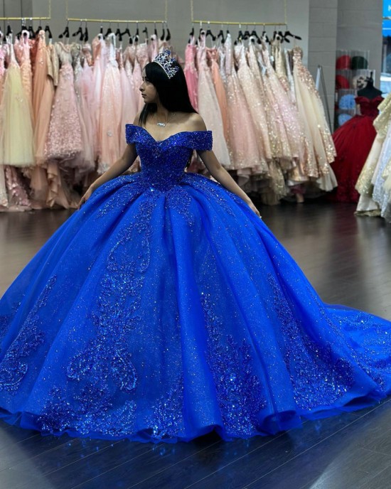 Off the Shoulder 2024 Instagram Puffy Royal Blue Quinceanera Dresses