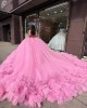 Ruffled Off The Shoulder Cute Pink Quinceanera Dresses With Tassels Sleeves