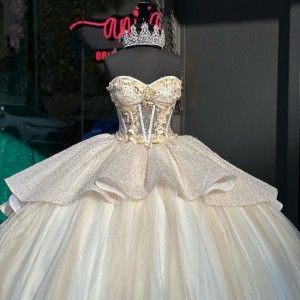 See Through Bodice Champagne Dama Dresses Quince Dress 2024