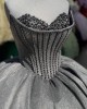 Shiny Tulle Corset Puffy Black Quinceanera Dresses With Pearls