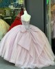 Spaghetti Straples Light Pink Quinceanera Dresses With Beaded Bodice