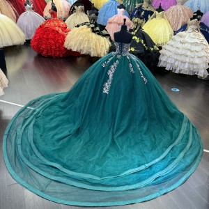 Strapless Jade Green Quinceanera Dresses With Illusion Corset Bodice