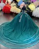 Strapless Jade Green Quinceanera Dresses With Illusion Corset Bodice