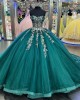 Strapless Jade Green Quinceanera Dresses With Illusion Corset Bodice