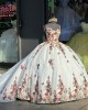 Strapless Traditional White Mexican Quinceanera Dresses With Red Metallic Appliques