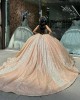 Strapless Tulle Champagne XV Dress With Silver Lace