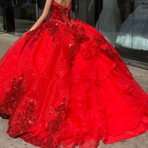 Sweetheart Red Quinceanera Dresses With Detachable Sleeves And Metallic Lace Appliques