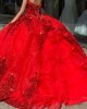 Sweetheart Red Quinceanera Dresses With Detachable Sleeves And Metallic Lace Appliques