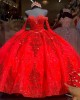 Sweetheart Red Quinceanera Dresses With Detachable Sleeves And Metallic Lace Appliques