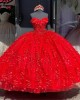 Three Dimensional Strapless Red Floral Quinceanera Dresses With Cape