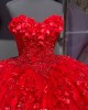 Three Dimensional Strapless Red Floral Quinceanera Dresses With Cape