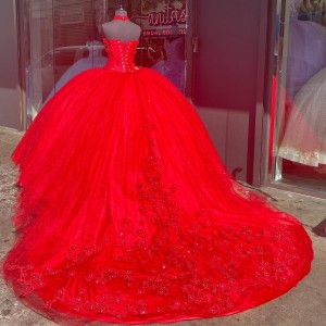 Three Dimensional Vintage Red Halter Top Quinceanera Dresses