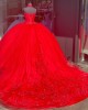 Three Dimensional Vintage Red Halter Top Quinceanera Dresses