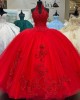 Three Dimensional Vintage Red Halter Top Quinceanera Dresses