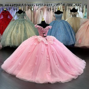 Tulle Floor Length Pink Butterfly Quince Dress