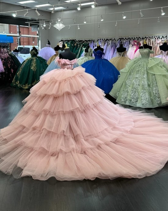 Tulle Layered Quinceanera Dress 15 Dress Pink