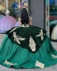 Tulle Velvet Off The Shoulder Quince Dress Emerald Green With Gold