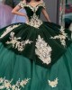 Tulle Velvet Off The Shoulder Quince Dress Emerald Green With Gold