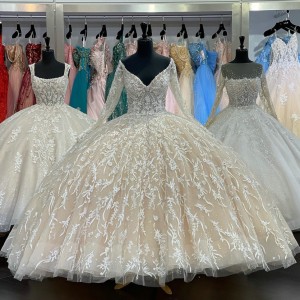 Wide V Neck Ivory Quinceanera Dresses With Long Sleeves