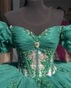 Cape Sleeve Green Quinceanera Dresses Lace Appliques Sweetheart Neckline 15 Dress