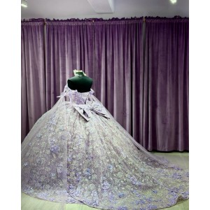 Cape Sleeve Lilac Quince Dresses Sweetheart Neckline 15 Dress With 3D Floral Appliques