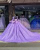 Cape Sleeve Purple Quinceanera Dresses Lace Appliqued Sweetheart Neckline 15 Dress