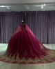 Cloak Red And Gold Quinceanera Dresses Lace Appliques Ball Gown