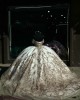 Fringe Sleeve White On Gold 15 Dresses Metallic Sequin Ball Gown Sweetheart Neck Dress