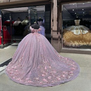 Lilac Quinceanera Dress Off Shoulder 3D Floral Appliques 15 Dresses