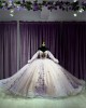 Long Sleeve Purple On Nude Dress Off Shoulder Ball Gown Crystal 15 Dresses