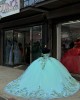 Off Shoulder Aqua 15 Dresses Sweetheart Neck Ball Gown Beading Quince Dress With 3D Floral Appliques