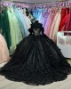 Off Shoulder Black Quinceanera Dresses Sweetheart Neckline 15 Dress With 3D Floral Appliques