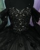 Off Shoulder Black Quinceanera Dresses Sweetheart Neckline 15 Dress With 3D Floral Appliques