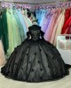 Off Shoulder Black Quinceanera Dresses Sweetheart Neckline 15 Dress With 3D Floral Appliques