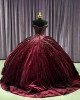 Off Shoulder Burgundy Quince Dresses Pearl Crystal Sweetheart Neckline 15 Dress