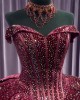 Off Shoulder Burgundy Quince Dresses Pearl Crystal Sweetheart Neckline 15 Dress