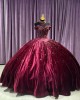 Off Shoulder Burgundy Quince Dresses Pearl Crystal Sweetheart Neckline 15 Dress