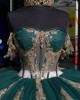 Off Shoulder Green 15 Dresses Metallic Sequin Ball Gown Sweetheart Neck Dress