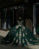 Off Shoulder Green Quince Dress Metallic Sequin 15 Dresses Sweetheart Neck Ball Gown