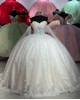 Off Shoulder Ivory Quinceanera Dresses Sheer Bodice 15 Dress With Long Sleeve