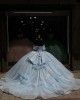 Off Shoulder Light Blue Quince Dress Sweetheart Neck Ball Gown Beading 15 Dresses