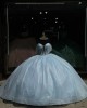 Off Shoulder Light Blue Quince Dress Sweetheart Neck Ball Gown Beading 15 Dresses