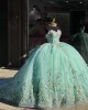 Off Shoulder Light Green Quinceanera Dresses Lace Appliques Sweetheart Neckline 15 Dress