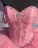 Off Shoulder Pink Quinceanera Dresses Crystal Sweetheart 15 Dress With Bow