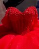 Off Shoulder Red Quince Dress Sweetheart Neck Ball Gown Pearl 15 Dresses With Bow