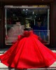 Off Shoulder Red Quince Dress Sweetheart Neck Ball Gown Pearl 15 Dresses With Bow