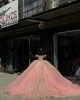 Off Shoulder Rose Gold Quince Dress Sweetheart Neck Ball Gown Metallic Sequin 15 Dresses