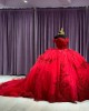 Off Shoulder Sequin Red Quince Dresses Sequin Sweetheart Neckline 15 Dress