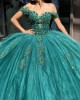 Off Shoulder Verdigris Quinceanera Dresses Lace Appliques V Neck 15 Dress