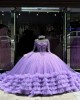 Pearl Sequin 15 Dresses Lavender Ruffled Quinceanera Dress With Long Sleeve